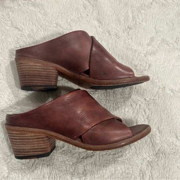 P. Monjo Chic Brown Leather Women's Slides Heels - Picture 5 of 9